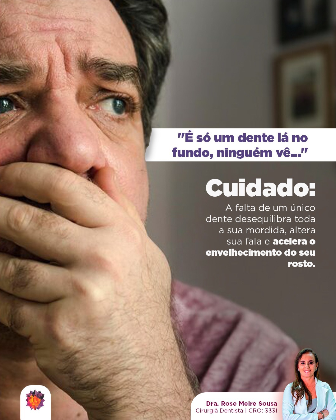 Ah, mas é lá no fundo, ninguém vê..." Será que não?Muitos pacientes adiam a reposição de um dente posterior acreditando que, por não afetar o sorriso na foto, não há urgência. Esse é um erro perigoso para a sua saúde e beleza.A ausência de um único dente desencadeia um "efeito dominó" na sua boca:
1️⃣ Desalinhamento: Os dentes vizinhos começam a tombar para preencher o espaço vazio.
2️⃣ Perda Óssea: O osso da mandíbula/maxila começa a ser reabsorvido por falta de estímulo.
3️⃣ Envelhecimento Precoce: Com a perda de suporte ósseo e dental, os tecidos da face "murcham", acentuando rugas e o "bigode chinês".Não espere sentir dor ou perceber mudanças no seu rosto para agir. O implante dentário devolve a função, a estética e a estrutura que sua face precisa.
Vamos avaliar o seu caso?
💬 Deixe um "EU QUERO" nos comentários ou clique no link da bio para agendar.
Dra. Rose Meire Sousa
Cirurgiã Dentista | CRO: 3331#odontologia #medicinaintegrativa #cirurgiãdentista #dentista #dentes #saúdebucal #saúde #ozonioterapia #inteligênciaemocional #saúdemental #mastigação